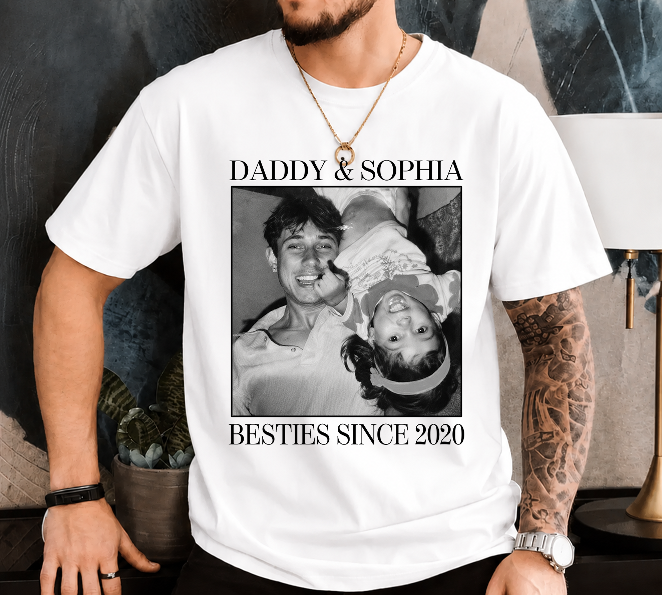 Personalized Father's Day Photo Shirt, Custom Besties Since Gift for Dad Daddy Papa T-shirt
