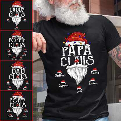 Hat Santa With Christmas Lights, Gift For Grandpa, Custom Give Papa And Kids T-Shirt
