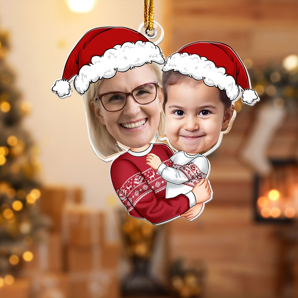 Custom Family Photo Acrylic Ornament, Personalized Christmas Gift For Grandma And Kids