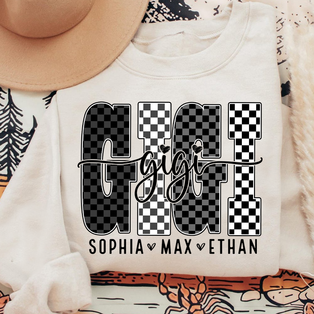 Black White Design Sweatshirt, Custom Gift For Gigi And Kids