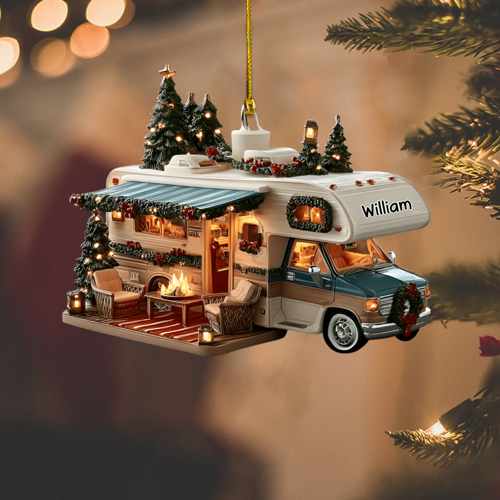 Personalized RV Camper Ornament – Custom Name Motorhome Christmas Decoration for Camping Lovers Ornament