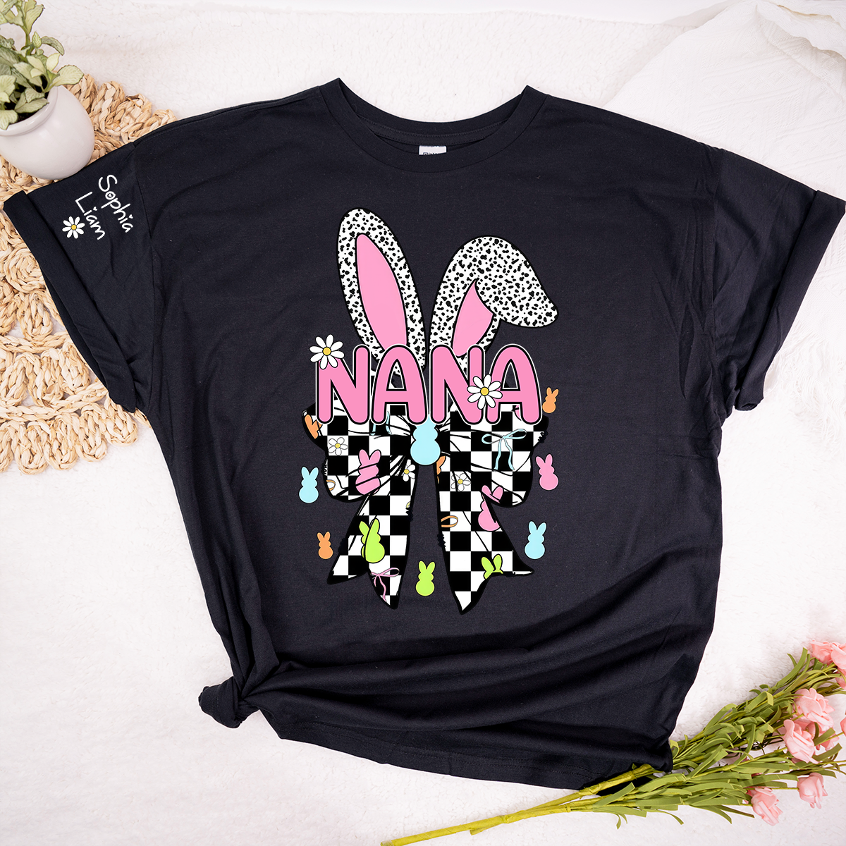 Nana Easter Bunny Shirt, Personalized Grandma T Shirt With Kids Names