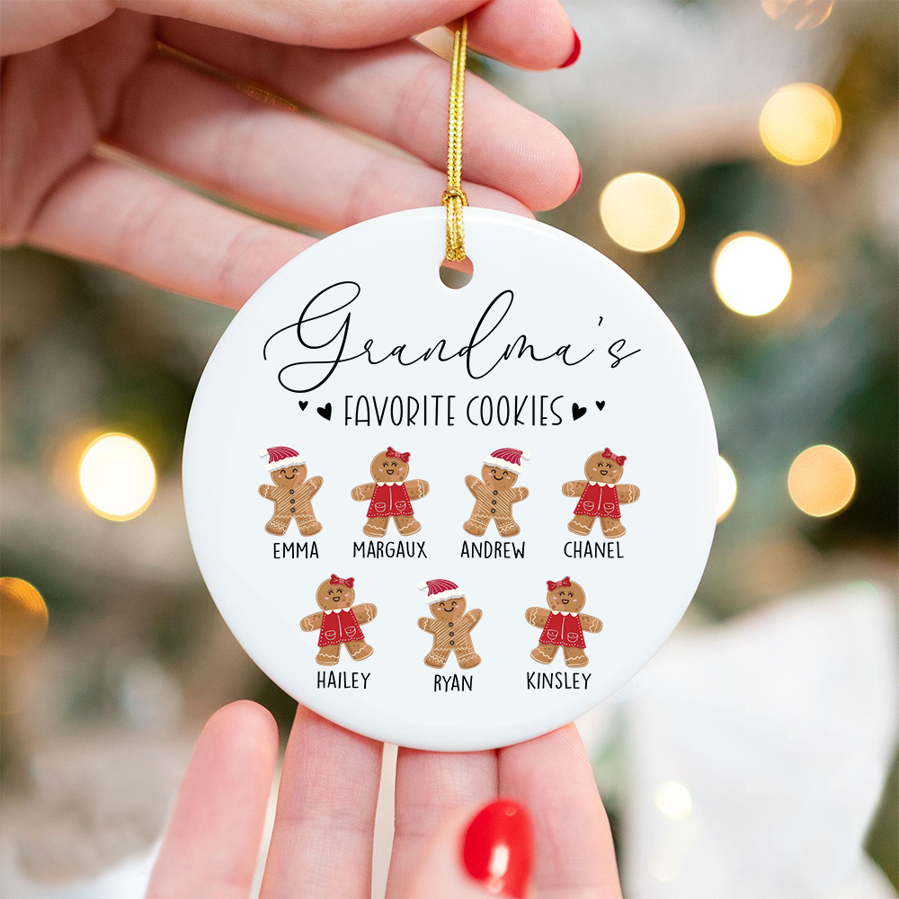 Personalized Grandma’s Favorite Cookies Ornament, Custom Gingerbread Kids Names Christmas Decoration