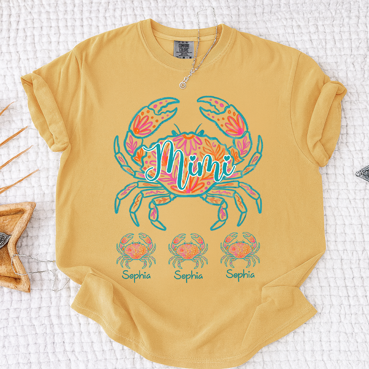 Comfort Colors Personalized Floral Crab Shirt for Women – Custom Name Cancer Zodiac Graphic Tee, Cute Beach Summer T-Shirt