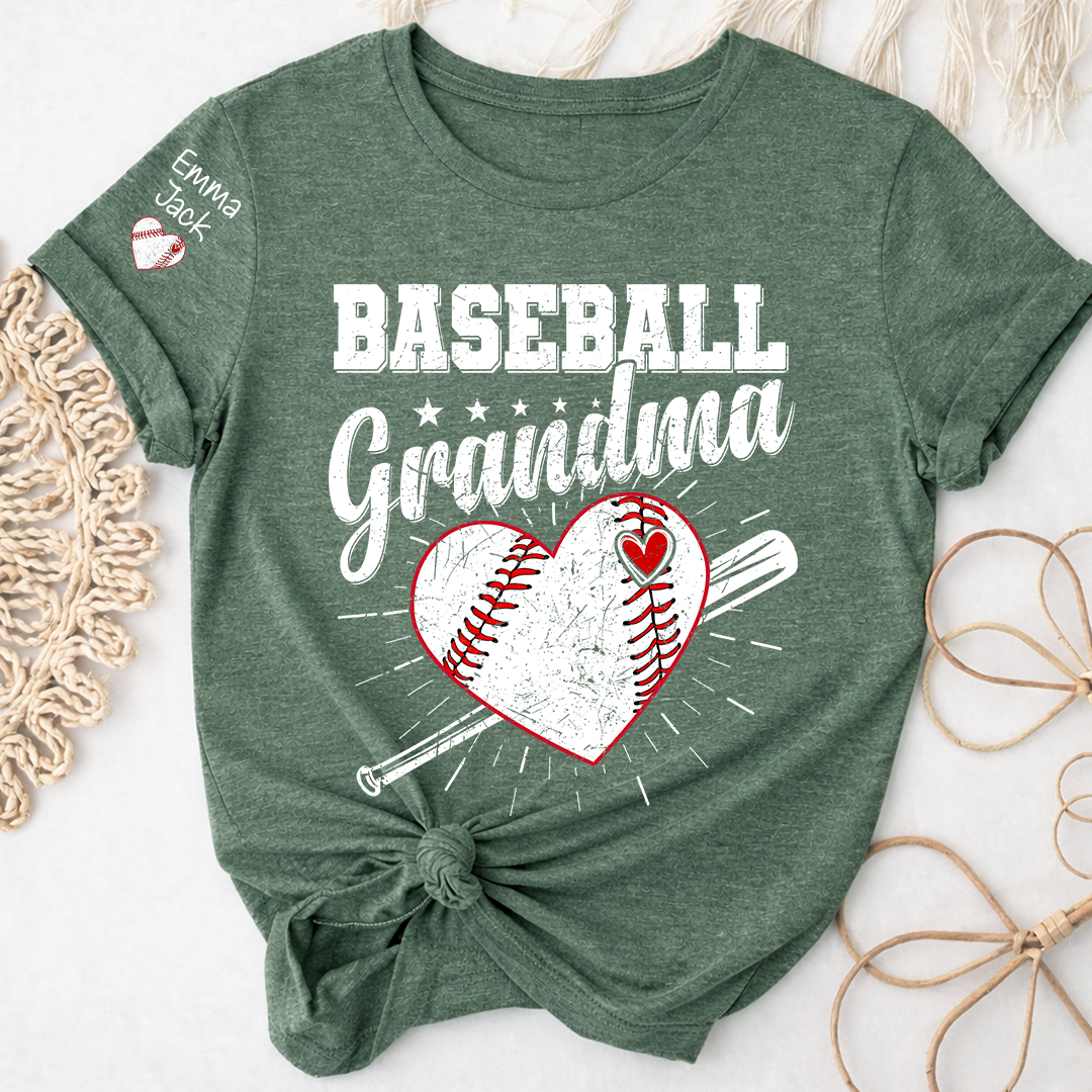 Custom Baseball Grandma T-Shirt, Personalized Family Tee for Baseball Season and Game Days