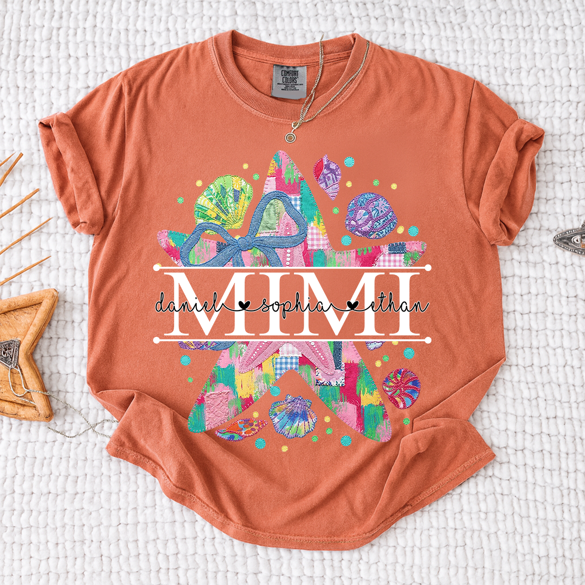 Comfort Colors® Custom Mimi Starfish Shirt, Colorful Beach Vacation Grandma Gift