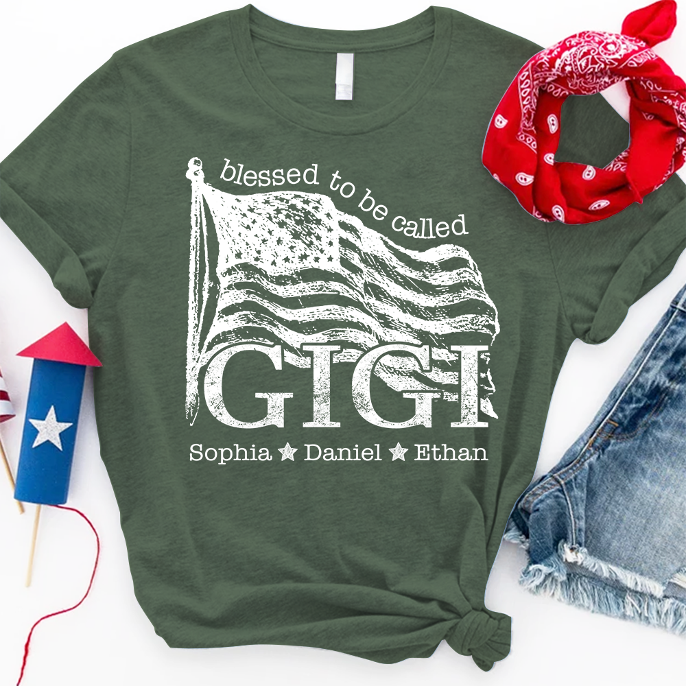 Blessed to Be Called Gigi T Shirt with American Flag, Custom Gift for Grandma, Personalized Family Shirt