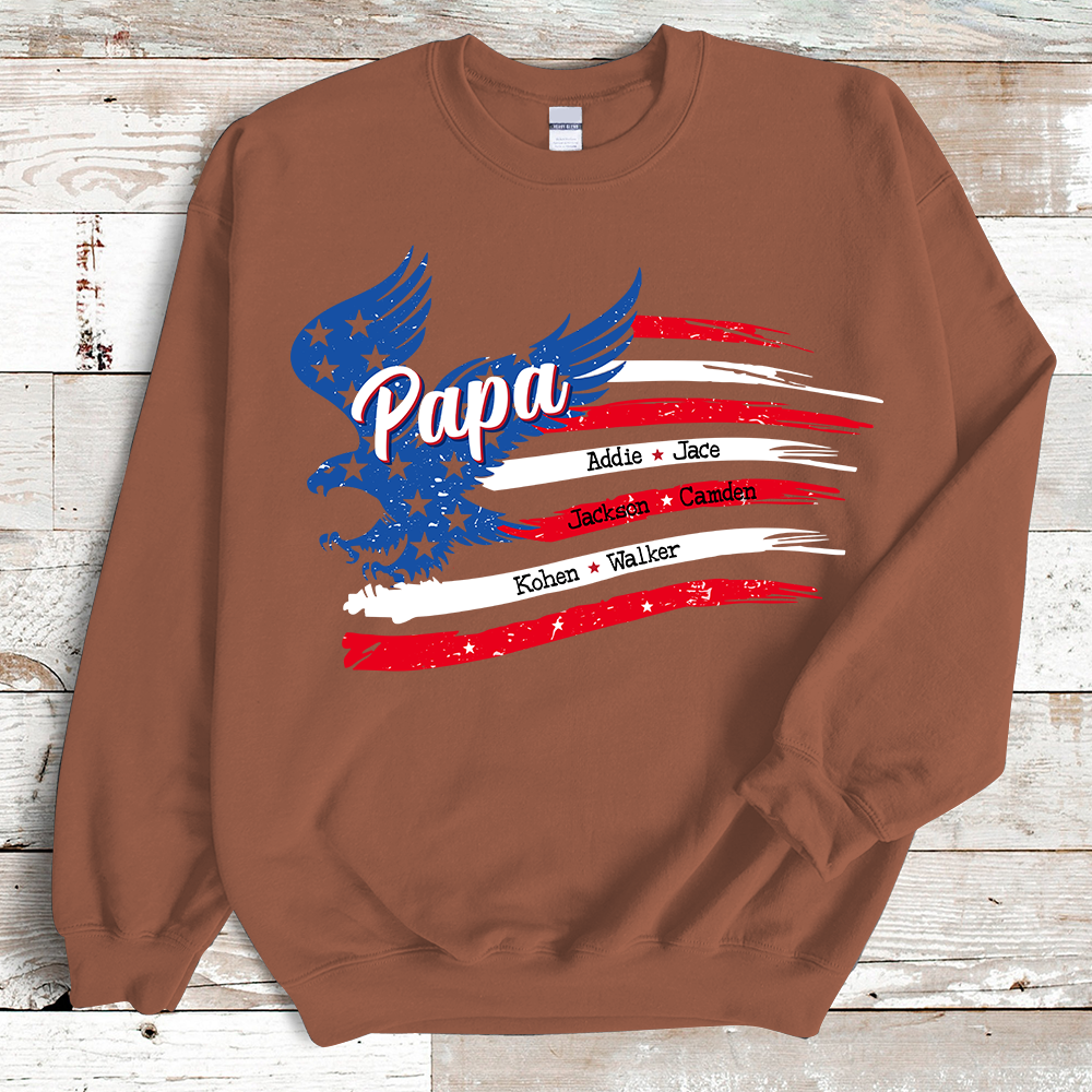 Personnalized Papa with Grandkids American Flag Sweatshirt