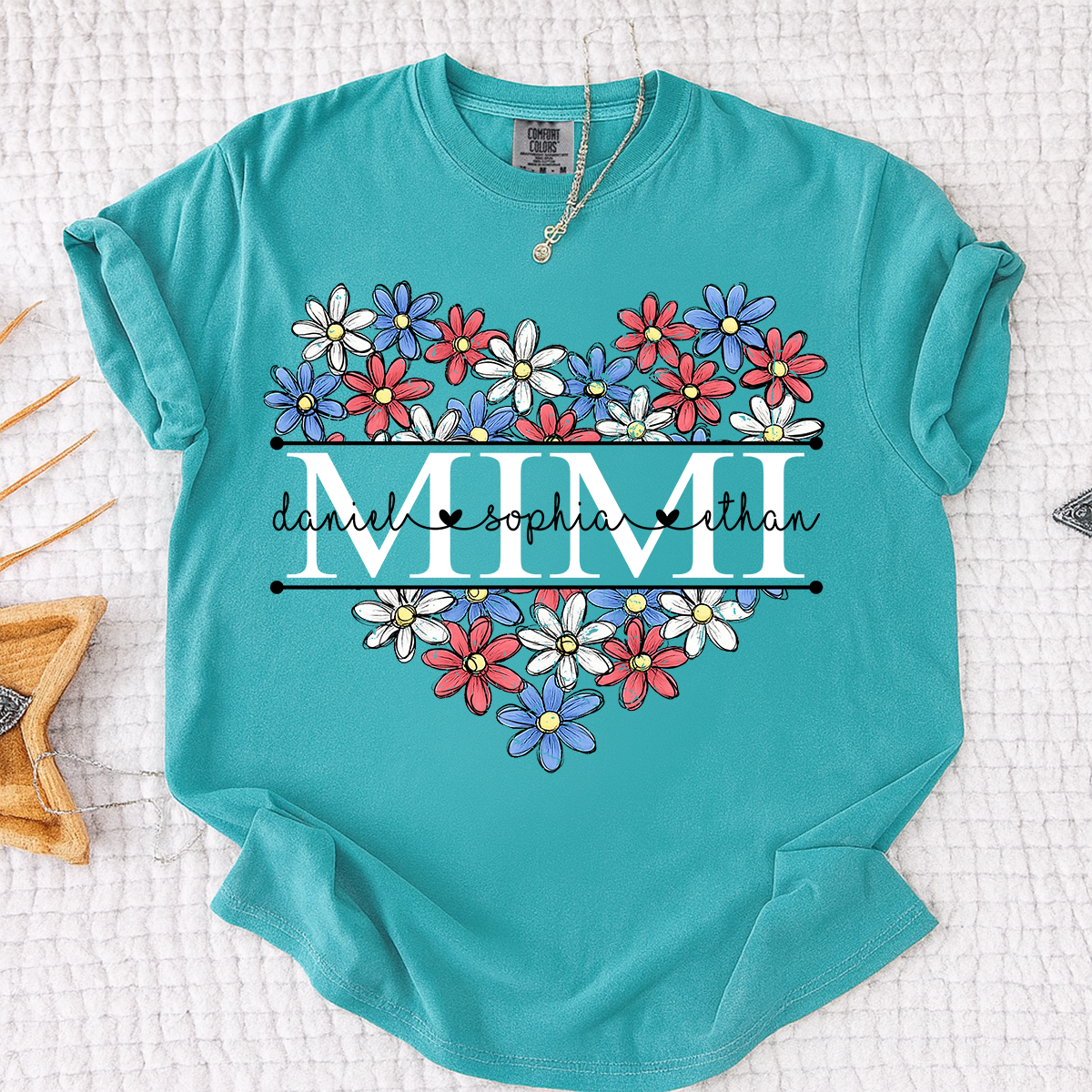 Comfort Colors® Mimi Shirt with A Unique American Flower Design, American Flag shirt, a gift for Grandma And Grandchildren