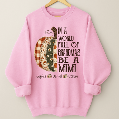 Personalized Mimi Pumpkin Shirt, Fall Floral Patchwork Grandma Tee, In a World Full of Grandmas Be a Mimi Gift Shirt