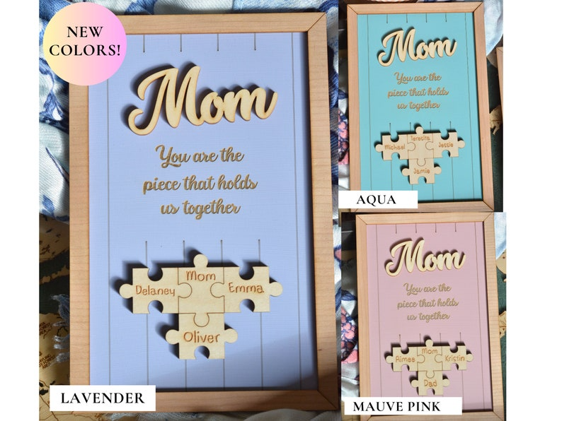 Mom Puzzle Sign Mother's Day Gift from Kids Husband Custom Engraved Wood Sign Piece That Holds Us Together Grandma Gift