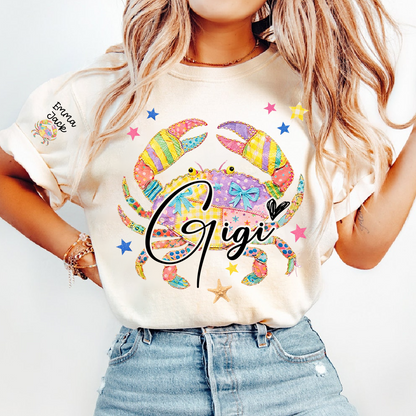 Custom Mimi T Shirt, Personalized Grandma Shirt with Kids Names, Colorful Crab Beach Design Tee, Summer Gift for Mimi