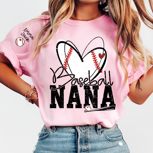 Baseball Nana Shirt, Personalized Family T Shirt with Custom Grandkids Names and Heart Design