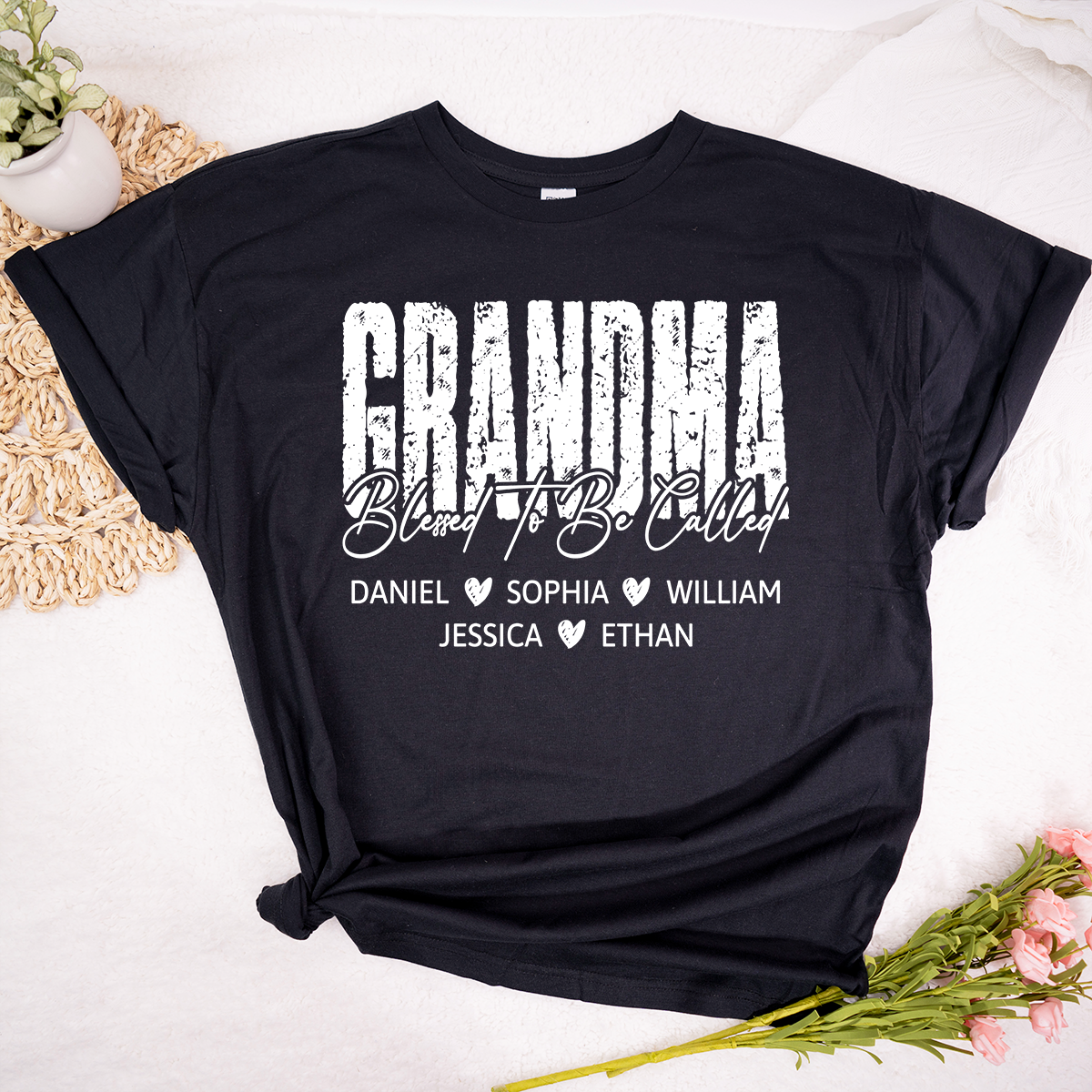 Blessed To Be Called Grandma Shirt, Custom Grandma Name T Shirt with Kids Names, Sentimental Family Apparel for Her