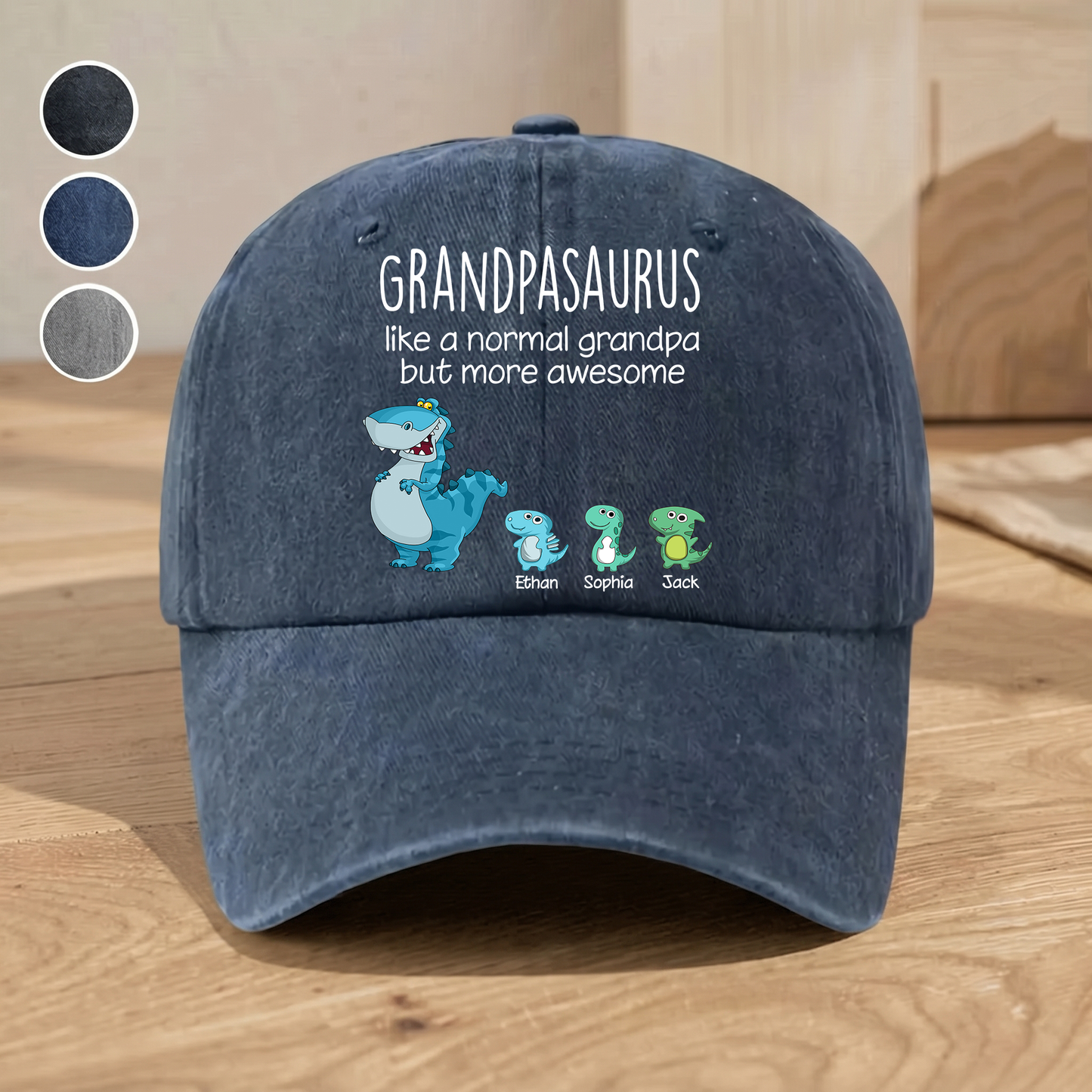 Grandpasaurus Dinosaur Hat for Grandpa, Funny Grandpa Cap with Cute Dino Family Design, Personalized Fathers Day Birthday Gift for Grandfather Dad Men