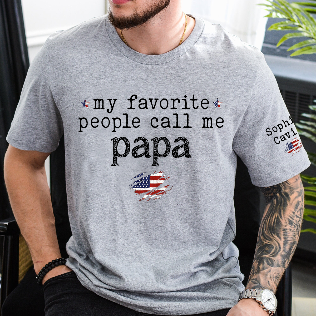 Custom Grandpa Shirt My Favorite People Call Me Papa American Flag Tee Personalized Family Gift for Men