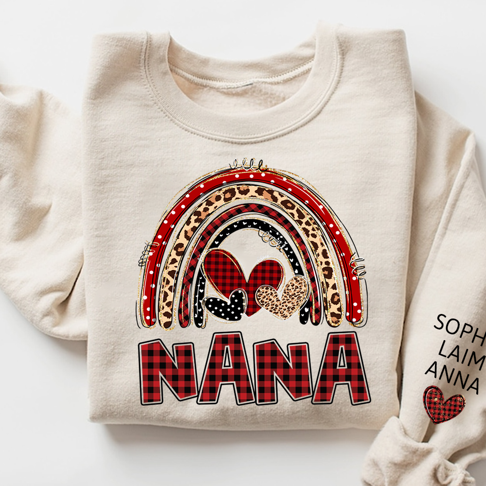 Grandma Leopard Plaid Rainbow Sweatshirt Personalized with Kids' Names
