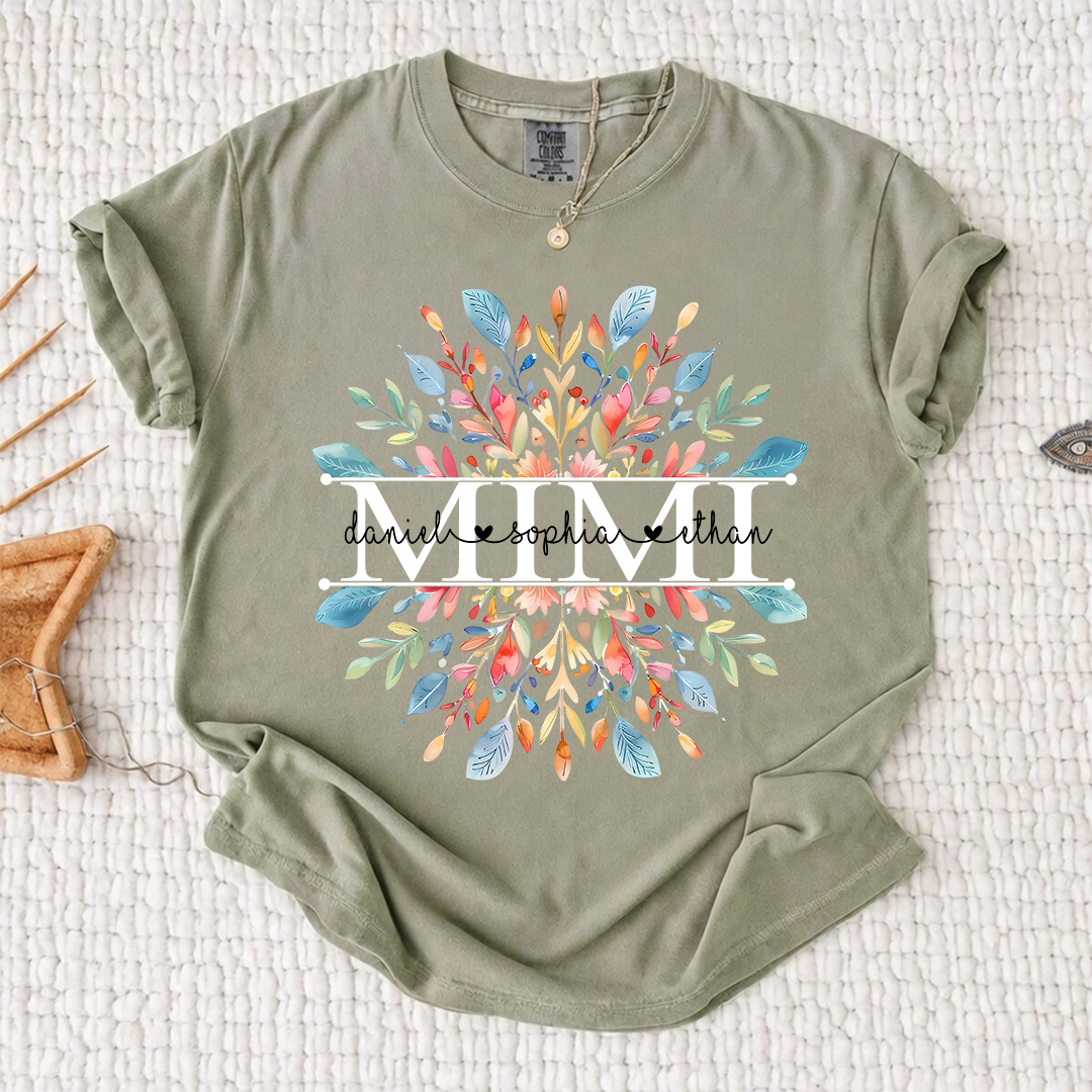 Comfort Colors Personalized Mimi Shirt with Floral Design – Custom Family Name Shirt for Grandma