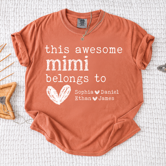 Comfort Colors This Awesome Mimi Belongs To Shirt, Personalized Mimi T Shirt with Kids Names, Custom Grandma Gift, Cute Family Tee
