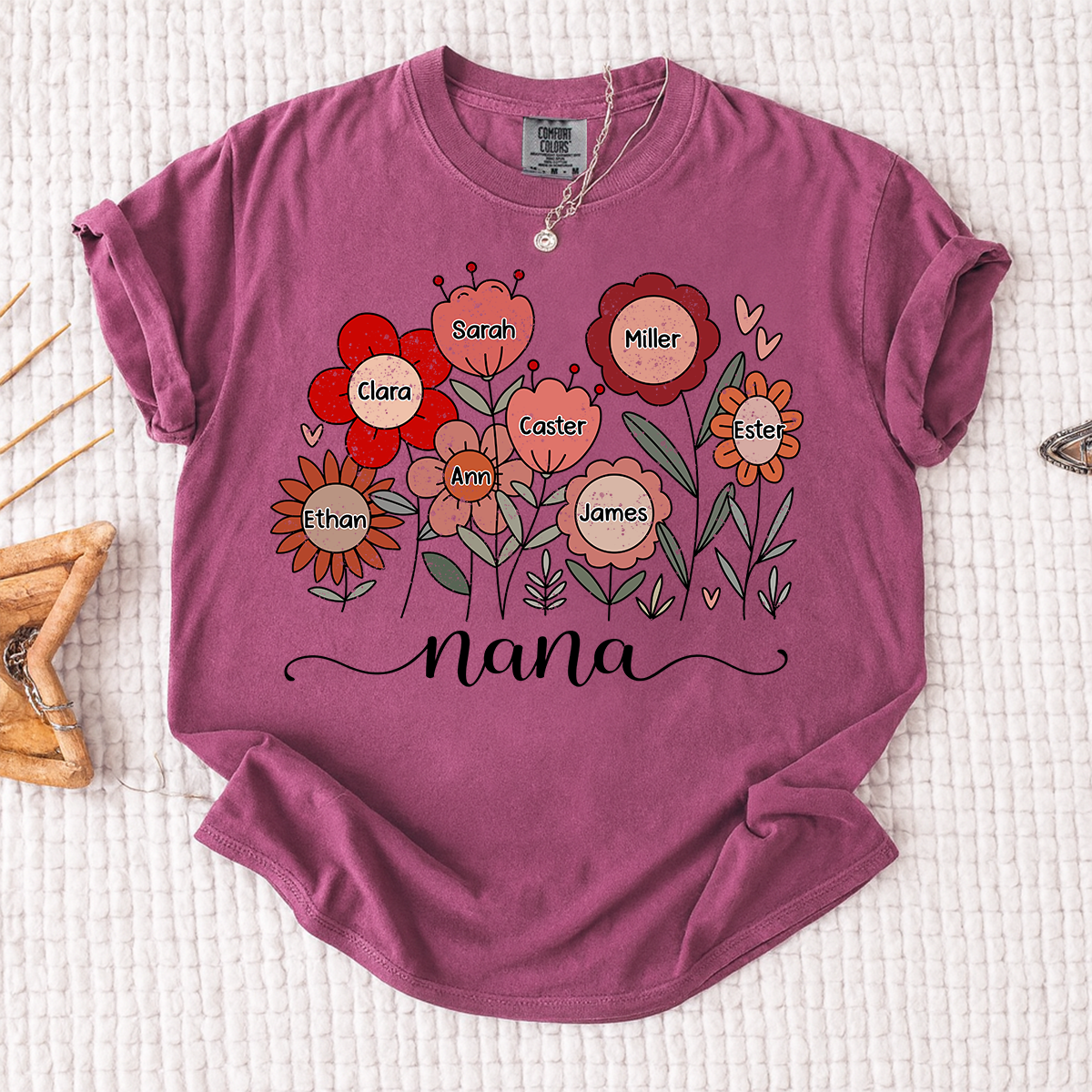Comfort Colors Personalized Nana T Shirt, Custom Family Floral Design with Kids Names, Perfect Gift for Grandma