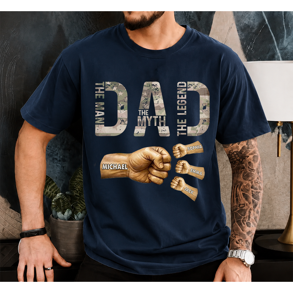 Dad The Man The Myth The Legend T-Shirt – Personalized Custom Kids Names Gift for Father Papa Birthday Fathers Day