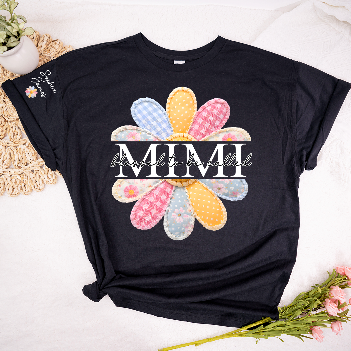 Blessed To Be Called Mimi Floral T Shirt, Personalized Grandma Shirt with Kids' Names