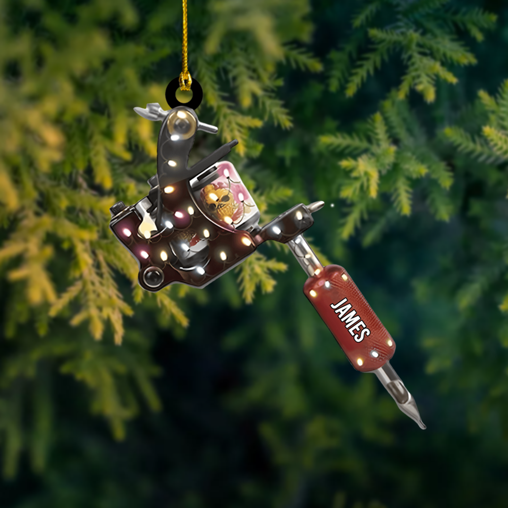 Personalized Tattoo Machine Ornament 2025 – Custom Name Tattoo Artist Ornament, Unique Christmas Gift for Tattoo Lovers Ornament