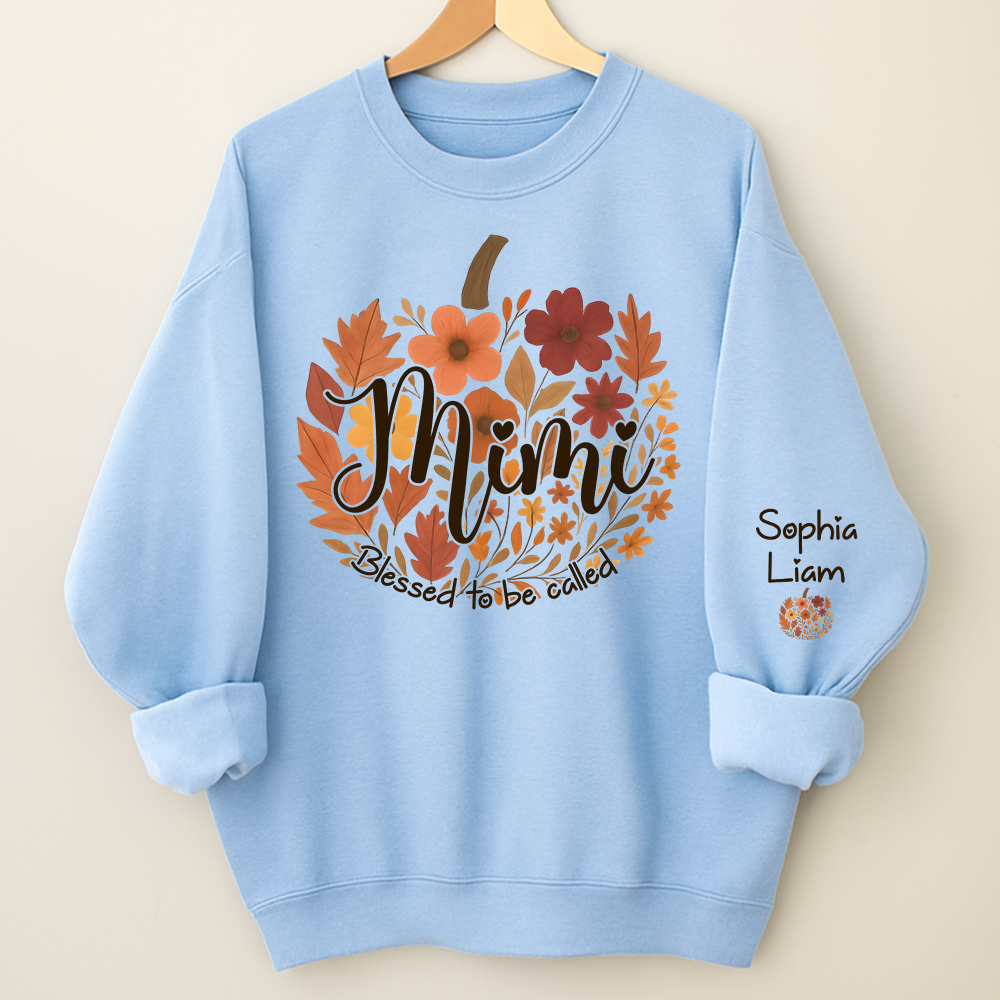 Custom Mimi Fall Sweatshirt with Kids Names, Floral Pumpkin Grandma Shirt, Blessed to be Called Mimi Autumn Gift