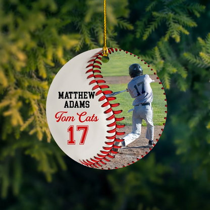 Personalized Baseball Acrylic Ornament With Photo, Custom Team Name & Jersey Number Christmas Tree Gift