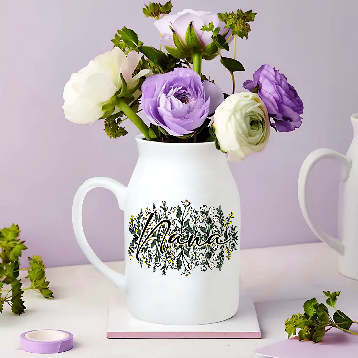 Daisy Doodles For Nana And Kids - Custom Home Decoration Flower Vase According To Family Requirements - Warm Gift For Mother's Day, Ceramic Flower Vase