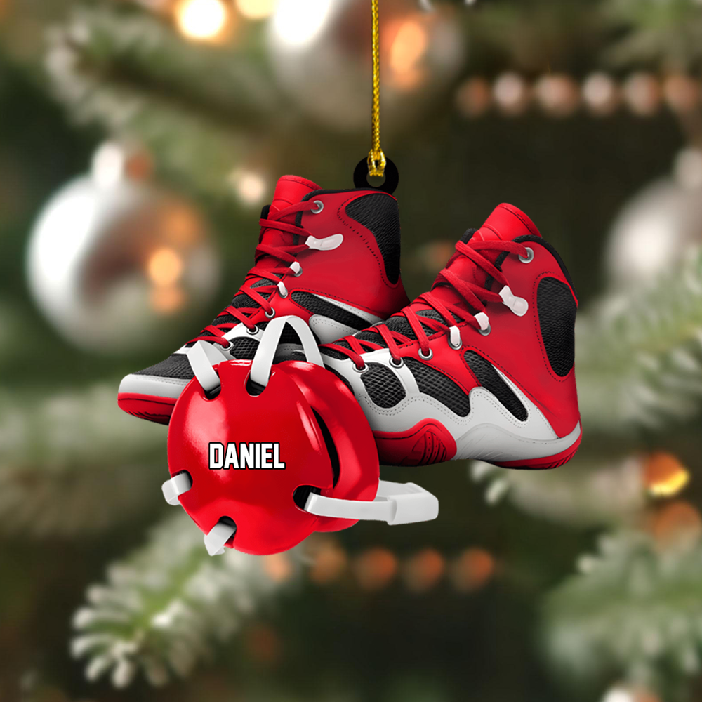 Custom Wrestler Ornament 2025 – Personalized Wrestling Shoes & Headgear Ornament, Unique Christmas Gift for Athletes Ornament