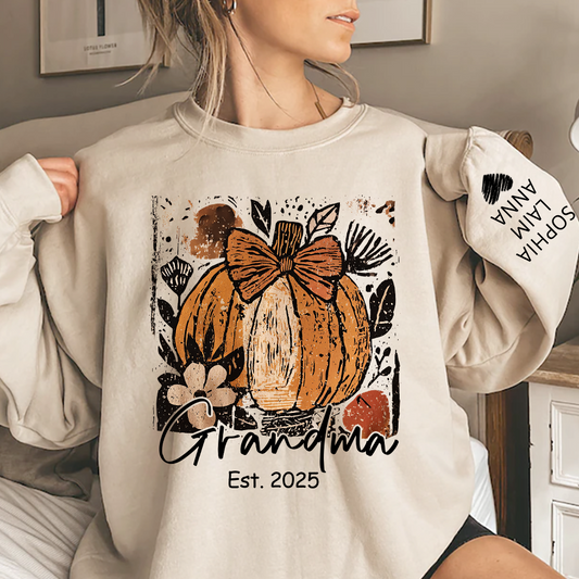 Personalized Preppy Pumpkin Season Sweatshirt, Custom Nickname for Grandma and Kids