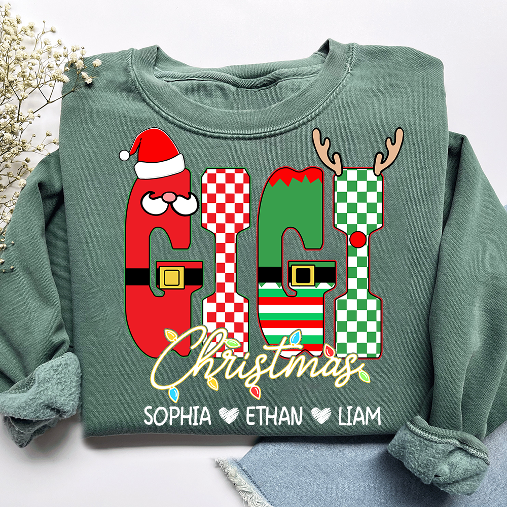 Preppy Merry Christmas Mimi Sweatshirt, Customized Name Gifts for Grandma and Kids