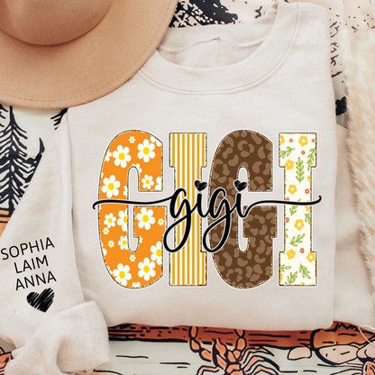 Gigi Fall Grandma Sweatshirt – Custom Name Sleeve and Retro Plaid Floral Letter Design