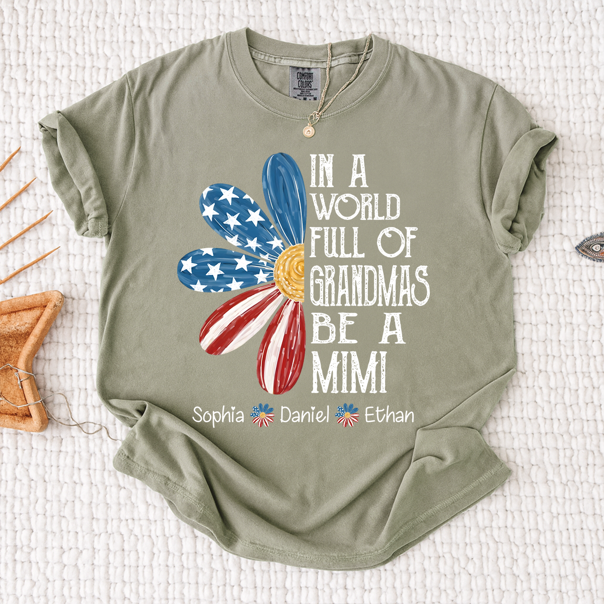 Comfort Colors In a World Full of Grandmas Be a Mimi Shirt, Custom Family T Shirt with Kids Names, Great for Mother's Day and Patriotic Events