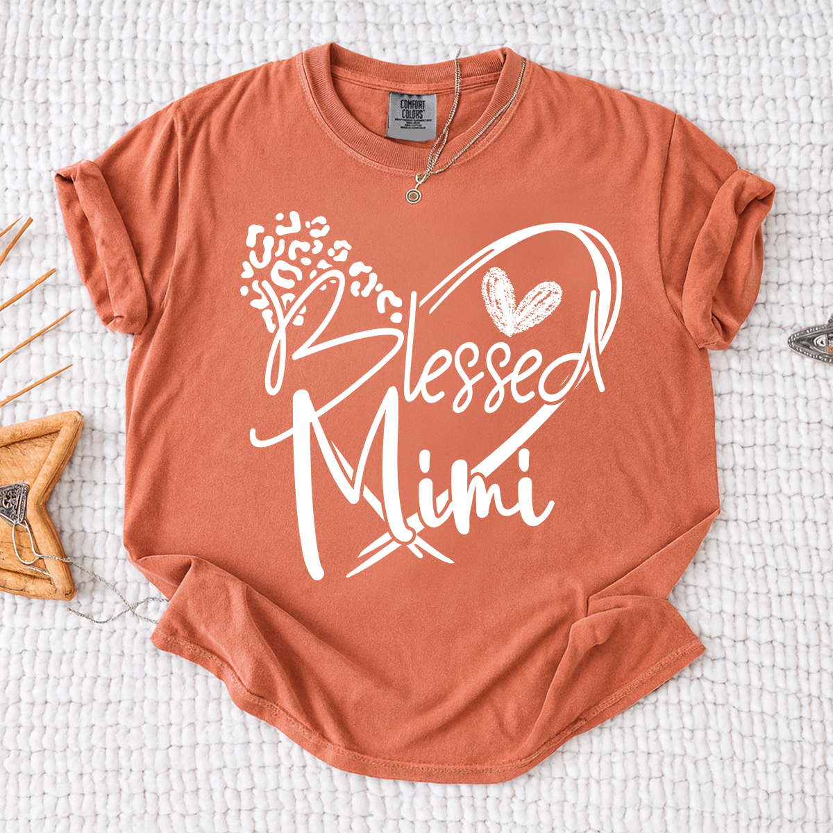 Comfort Colors® Blessed Mimi Shirt with Leopard Heart Design, Custom Grandma T-Shirt, Perfect Gift for Mimi
