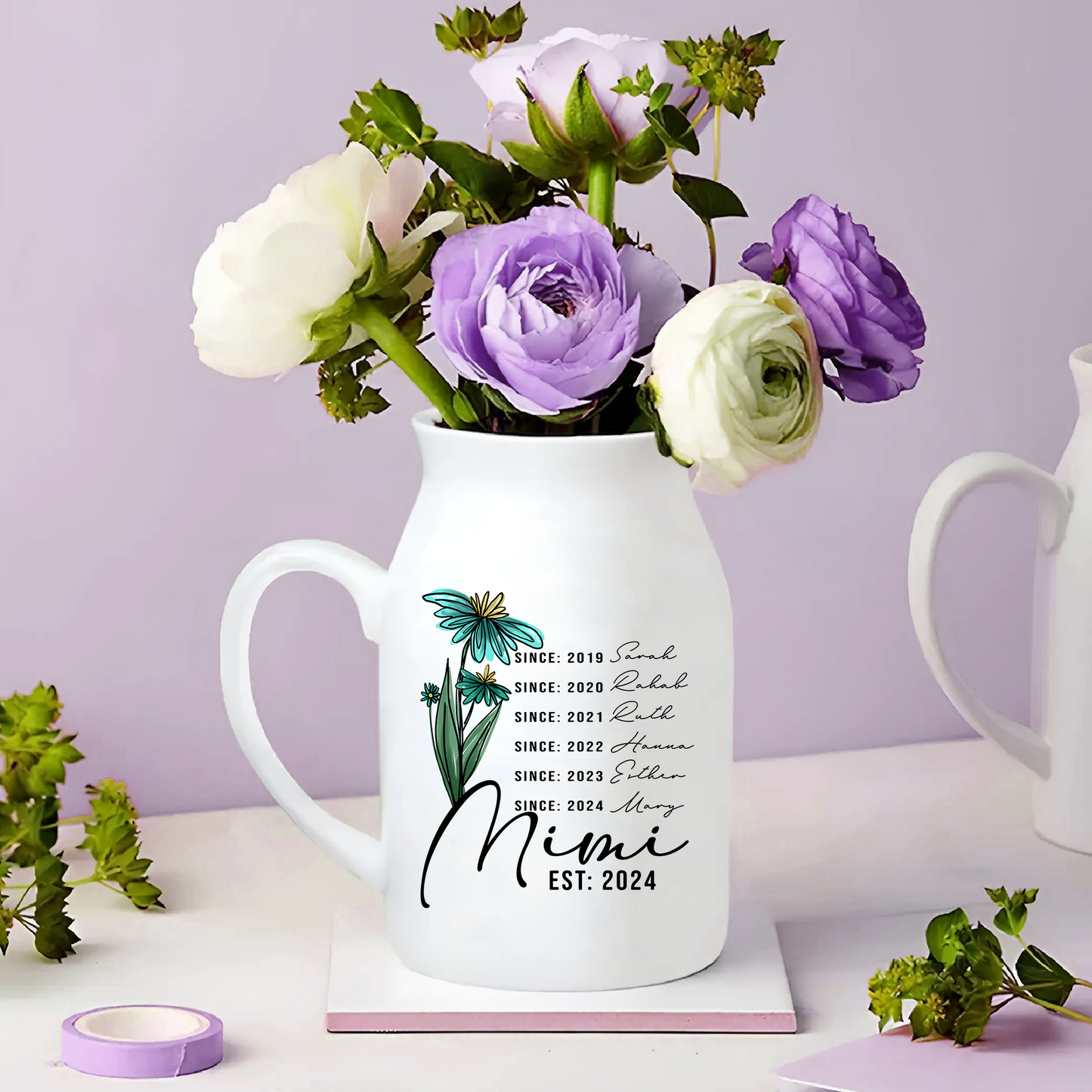 Custom Mimi Est And Sine kids Flower - Custom Home Decoration Flower Vase According To Family Requirements - Warm Gift For Mother's Day, Ceramic Flower Vase