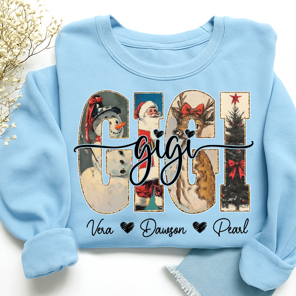 Personalized Gigi Christmas Sweatshirt – Custom Grandkids Names Holiday Shirt