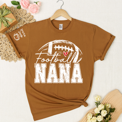 Personalized Nana Football Shirt with Heart, Custom Football Tee Kids Names And Grandma