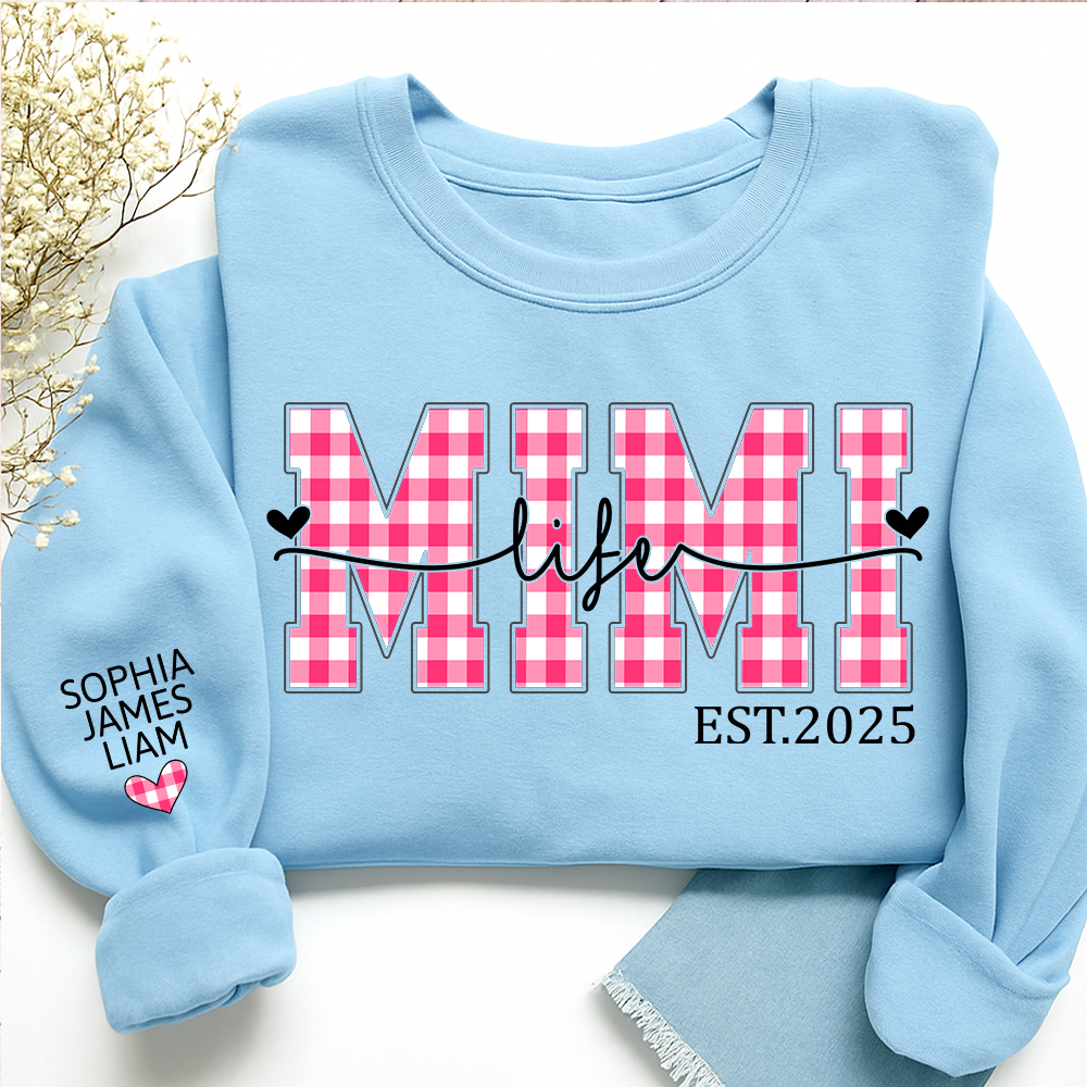 Personalized Mimi Life Sweatshirt EST 2025, Custom Grandma Crewneck with Grandkids Names, Mimi Valentine Gift