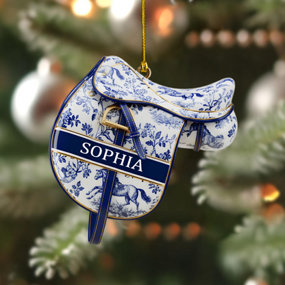 Personalized Horse Saddle Ornament 2025 – Custom Name Equestrian Christmas Decoration, Gift for Horse Lovers and Riders Ornament