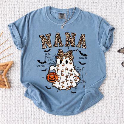 Comfort Colors® Custom Mimi Ghost Shirt, Halloween Outfit with Kids Names