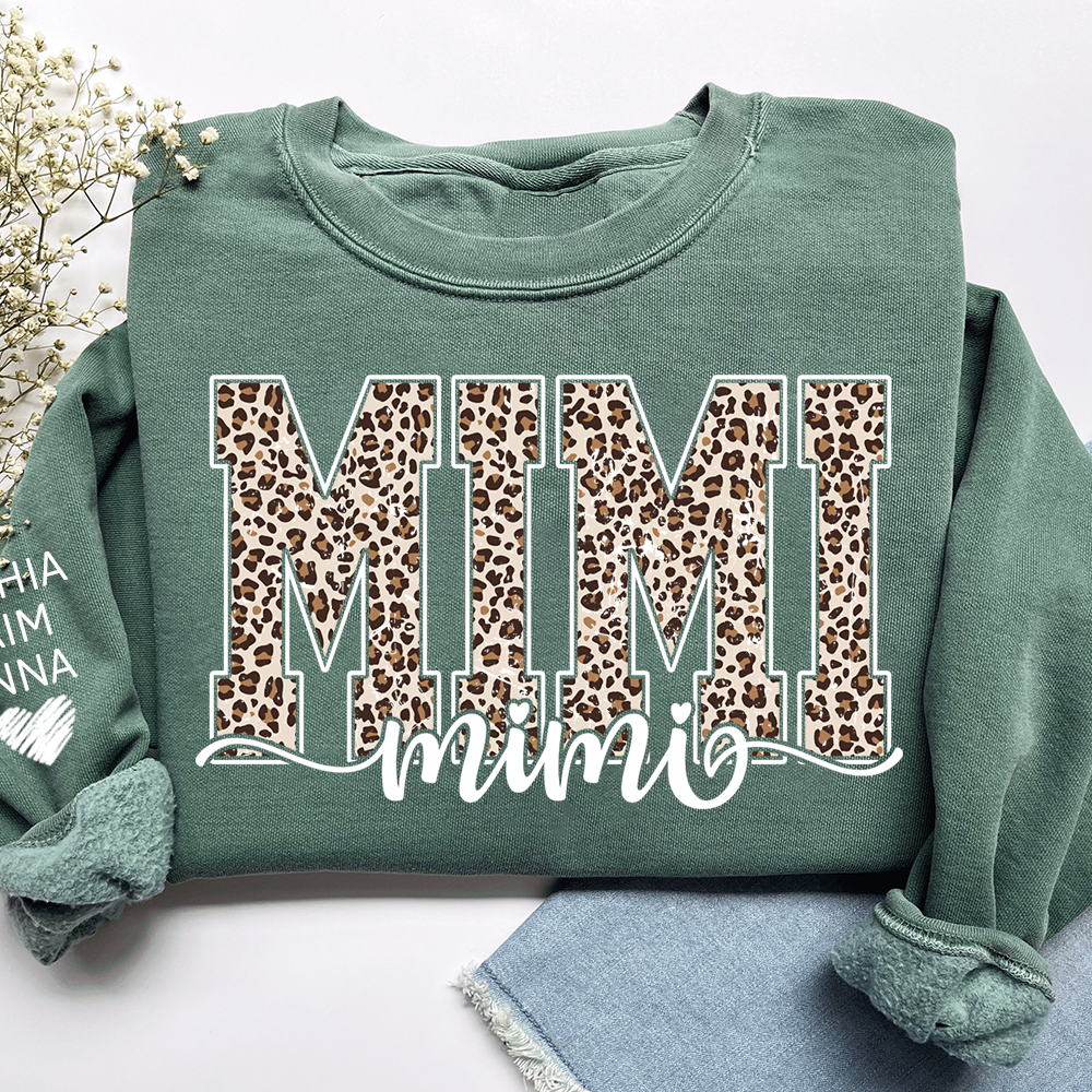 Personalized Mimi, Gift for Grandma with Leopard Heart and Custom Names