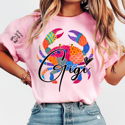 Personalized Coastal Grandma Shirt, Custom Grandkids Names Tee, Colorful Crab Beach Design, Gift for Grandma from Family
