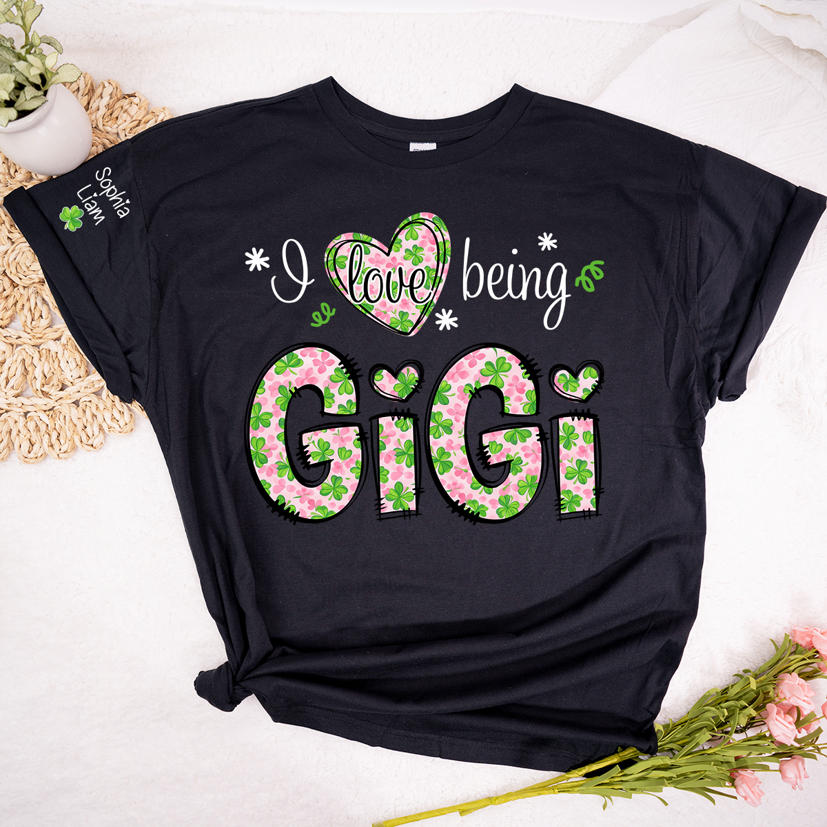 I Love Being Gigi Shirt, St Patrick’s Day Gigi Shirt With Shamrock Pattern