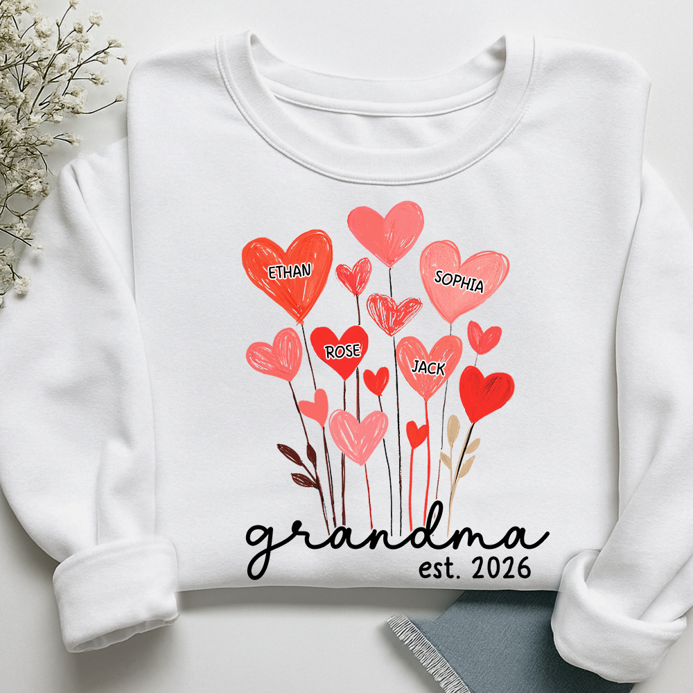 Personalized Grandma Sweatshirt, custom Heart For Gift Grandma And Kids