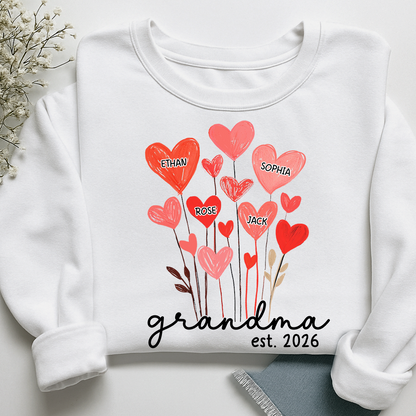 Personalized Grandma Sweatshirt, custom Heart For Gift Grandma And Kids