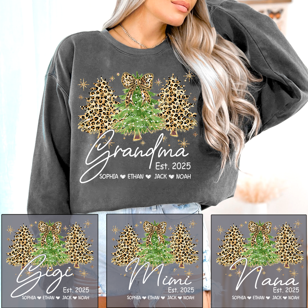 Personalized Grandma Sweatshirt, Christmas Tree Design Holiday Gift for Grandma
