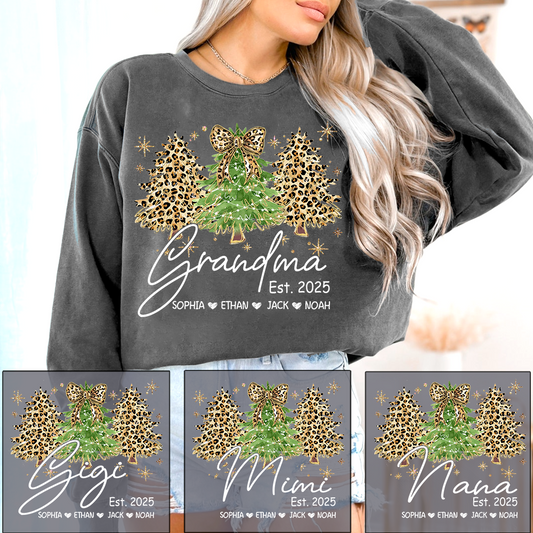 Personalized Grandma Sweatshirt, Christmas Tree Design Holiday Gift for Grandma