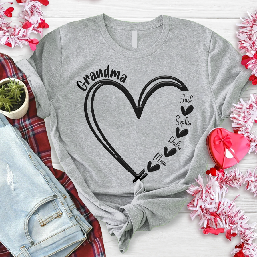 Custom Name Grandma And Kids, Puff Print Design  LTP01
